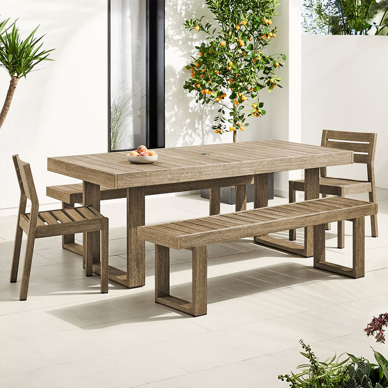 Conjunto de mesa y sillas de teca para exteriores, para patio, terraza de villa, jardín, resistente al agua y a los rayos UV, conjunto de banco de madera maciza.