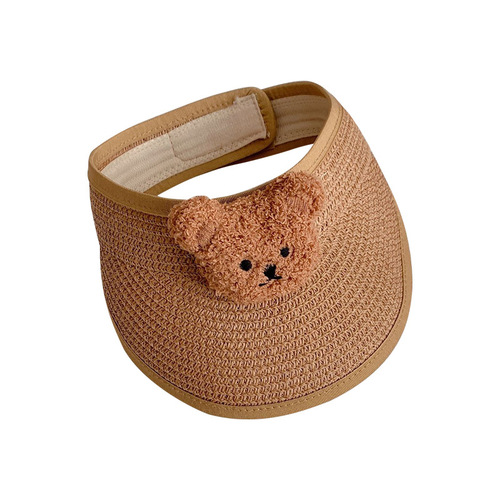 ins Korean children's hat summer sun protection male and female baby straw hat foldable empty top sunshade breathable bear hat