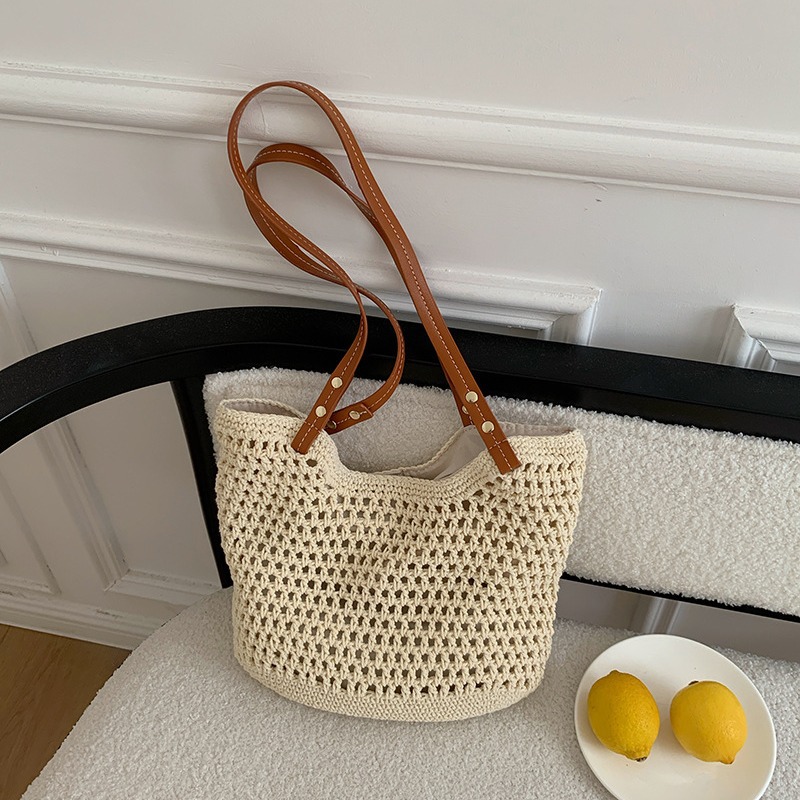 Sac fourre-tout polyvalent à une épaule pour femme, nouvelle collection été 2024, pour les vacances à la plage, en tissage d'herbe, pour les déplacements, Tide_voghion.com