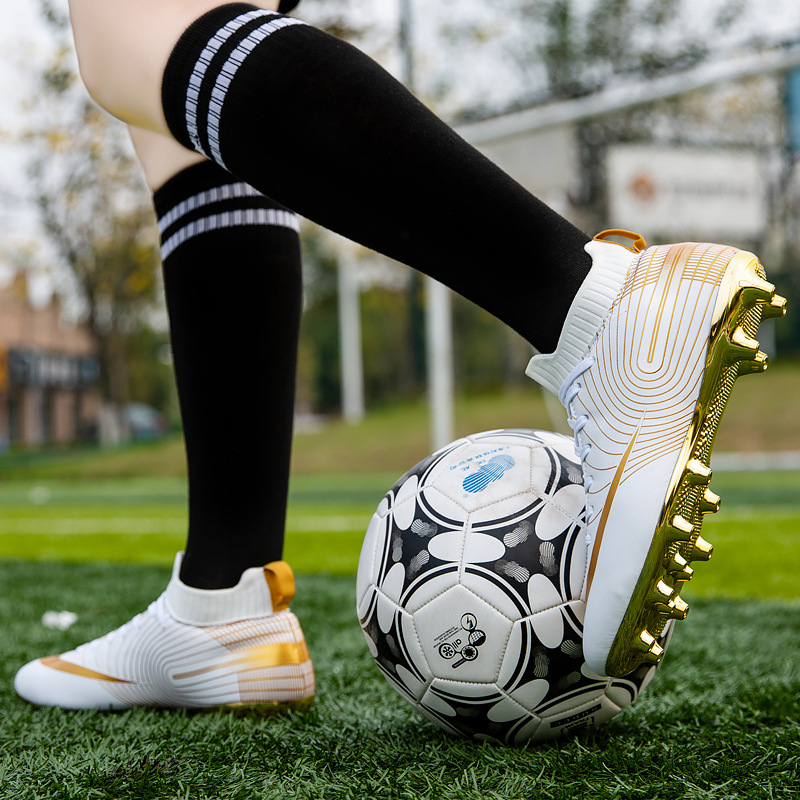 Local tyrant gold ag spike tf football shoes men's new high-top leather foot sports training shoes youth game football_voghion.com