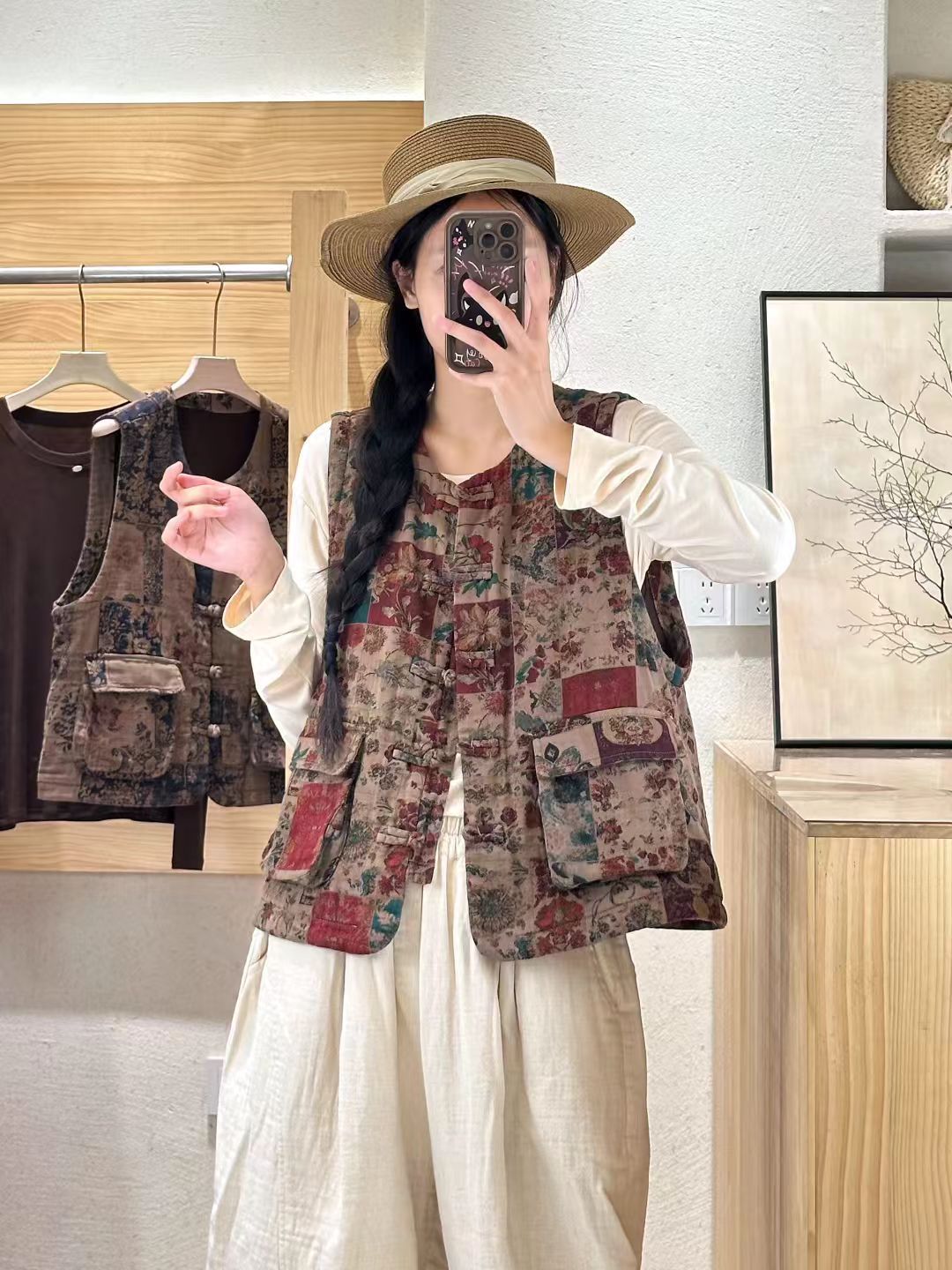 2025 nuevo estilo de otoño nacional Jacquard nuevo estilo chino collar redondo botón de mujer chaleco chaleco corto