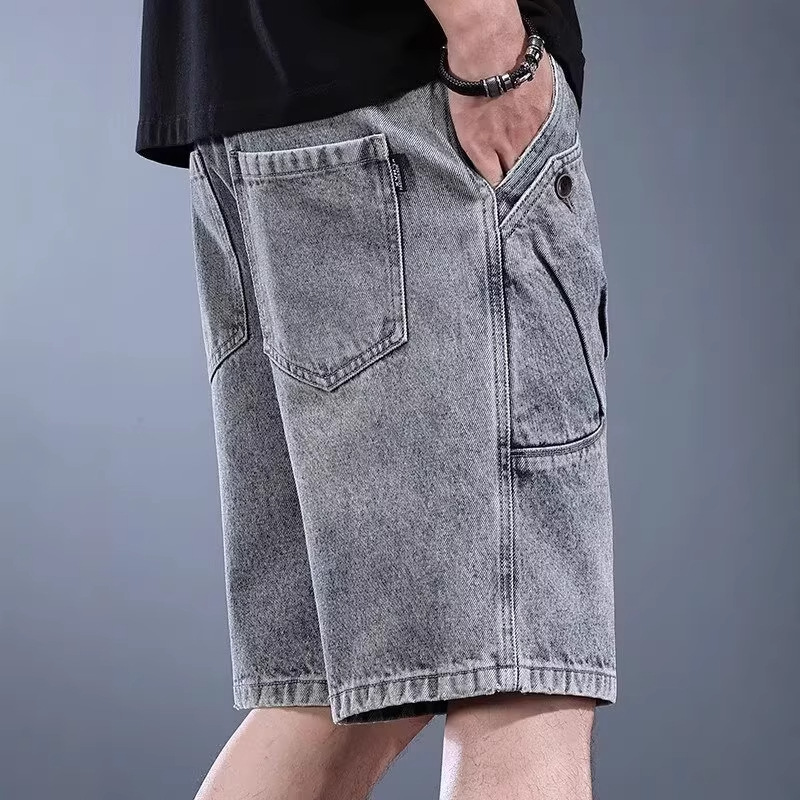 Men's Washed Denim Cargo Shorts - Summer Loose Fit American Streetwear Retro Five-Point Shorts_voghion.com