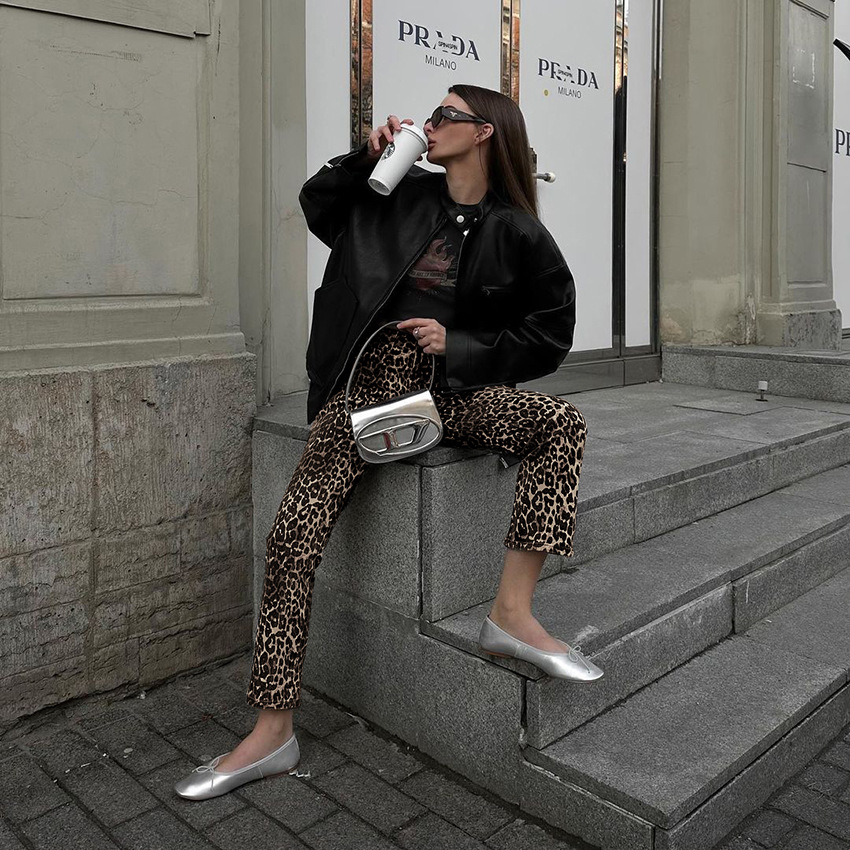 Frau Ferien Täglich Strassenmode Leopard In Voller Länge Taste Freizeithosen Enge Hosen display picture 17