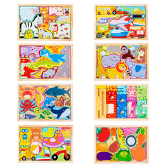 木製創意主題立體拼圖幼兒園兒童益智啟蒙認知卡通動物數字拼板