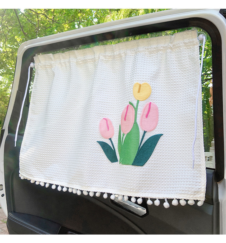 Y Car Sunshade Curtain Ins-Style Fresh Waffle Pattern Car Sunshade Curtain with Suction Cups for Interior Sun Protection and Heat Insulation for Children