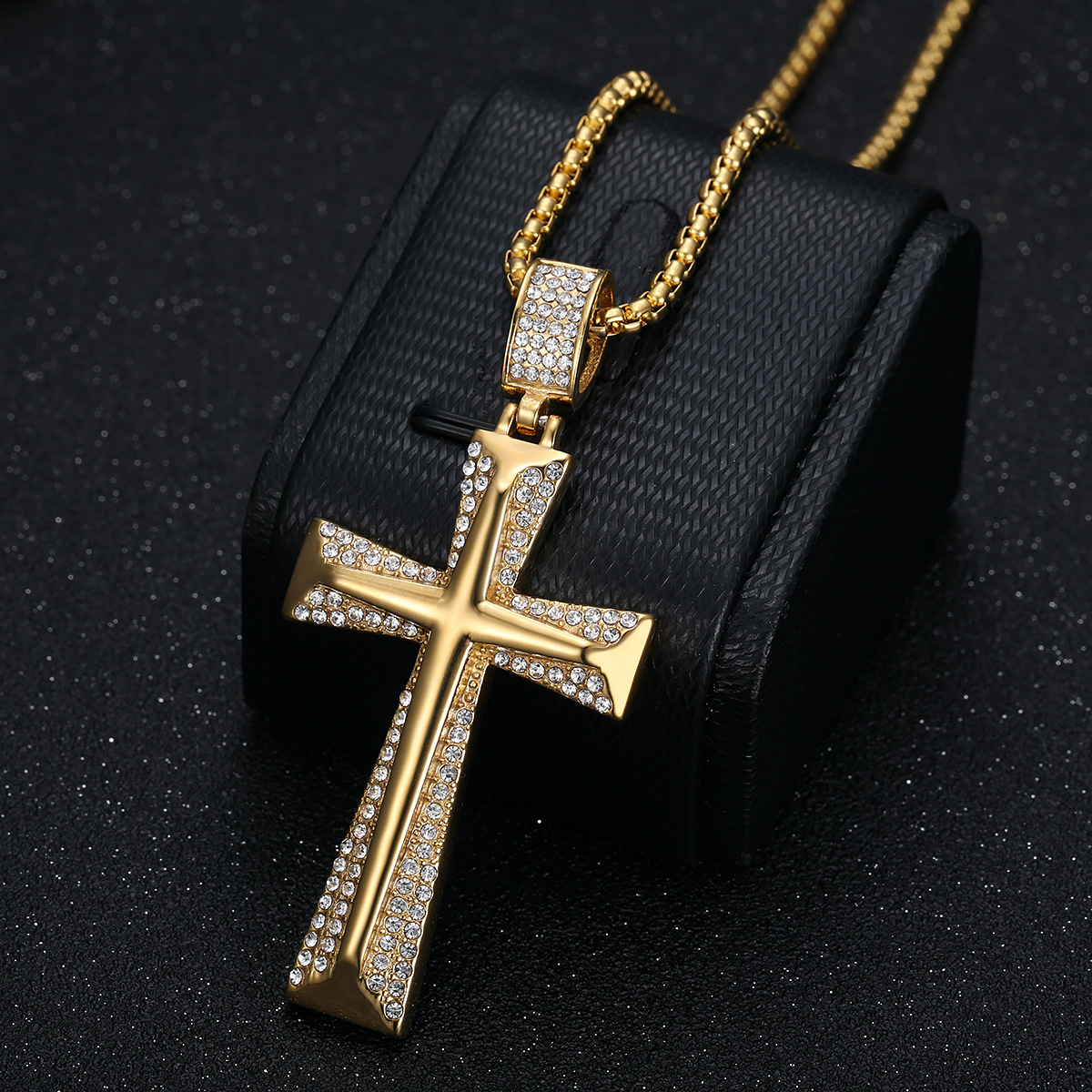 1 Piece Quantity Daily, Party, Street Occasion Hip-Hop Cross Titanium Steel Plating Rhinestones 18K Gold Plated Men's
