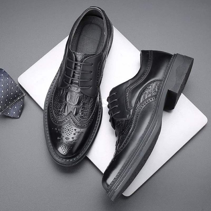 Мужская обувь из воловьей кожи, Осенние деловые модельные кожаные туфли, мужская обувь из натуральной кожи Brock, дышащая Свадебная обувь для жениха в британском стиле
