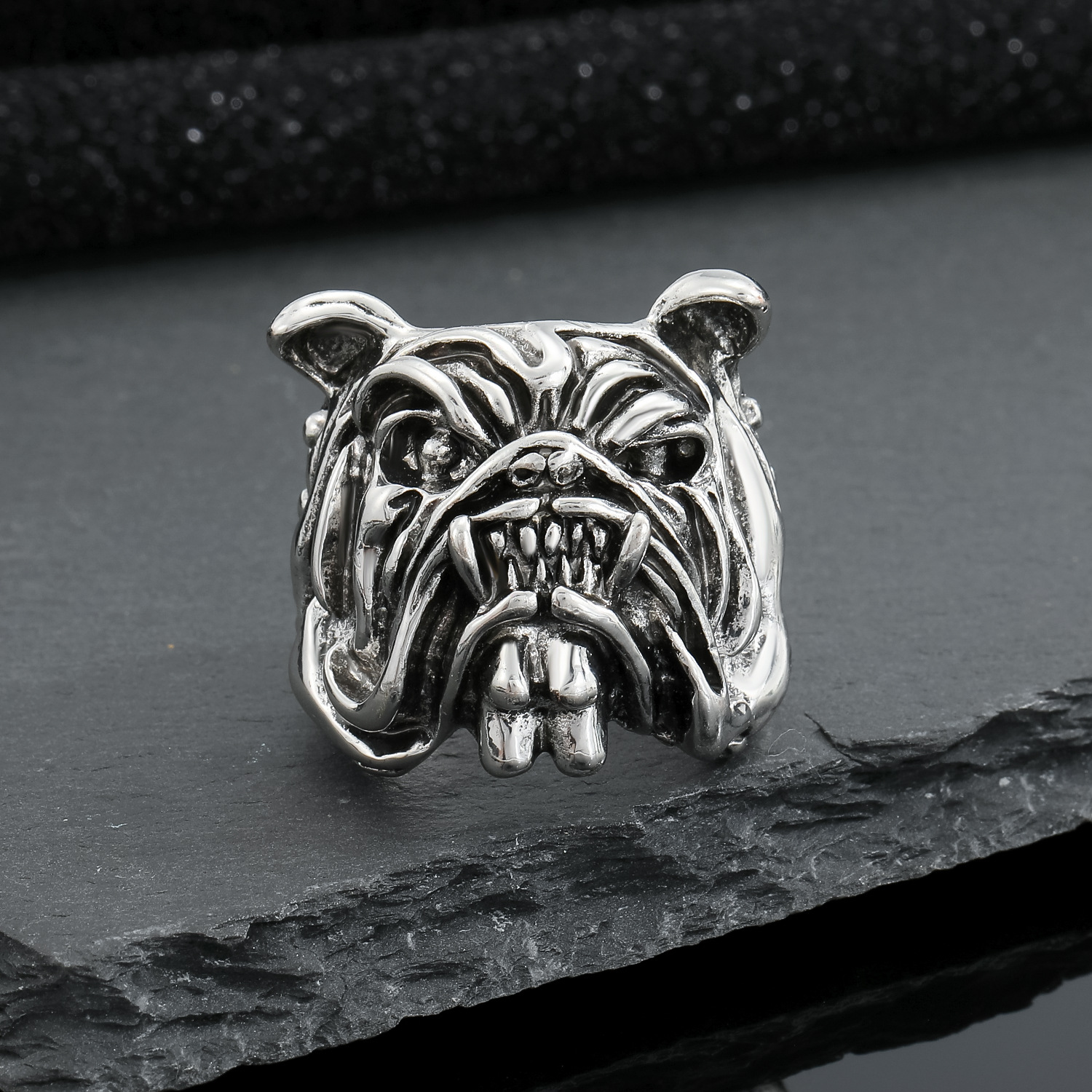 Retro Punk Dog Head Men's Grimace Open Ring display picture 2