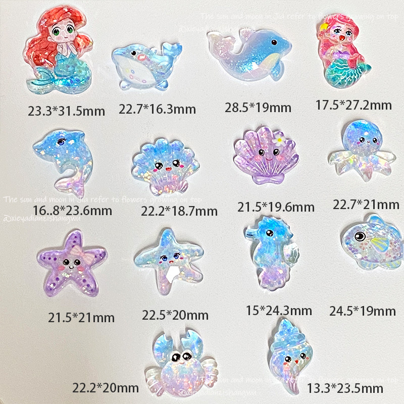 海洋系列冰透细闪海星海豚diy树脂配件卡通饰品手工发夹贴片批发|undefined