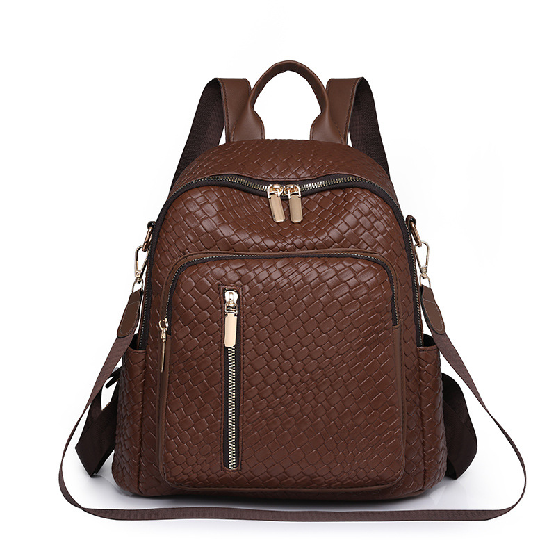 Bolsos para mujer 2024 nuevas señoras de nicho mochila de cuero suave moda tejida color sólido mochila de doble uso mochila escolar al por mayor