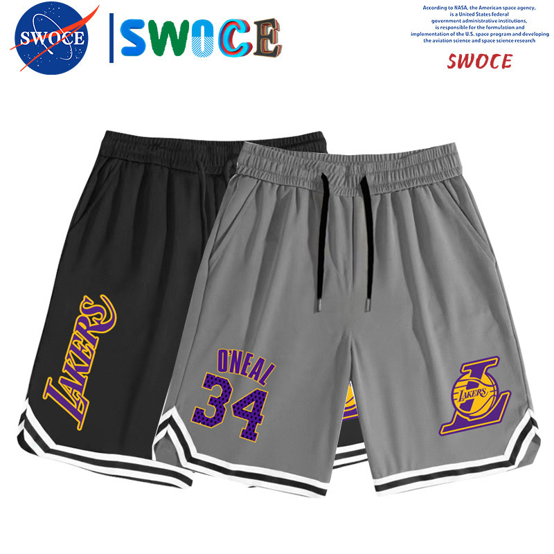 Lakers O'Neal Ice Silk Quick-drying Basketball Summer Youth Staggered Waist Loose Casual Shorts