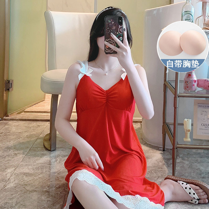 2023 pijamas de verano con encaje y almohadilla en el pecho sexy camisón de correa para mujer homewear vestido de una pieza TikTok transmisión en vivo