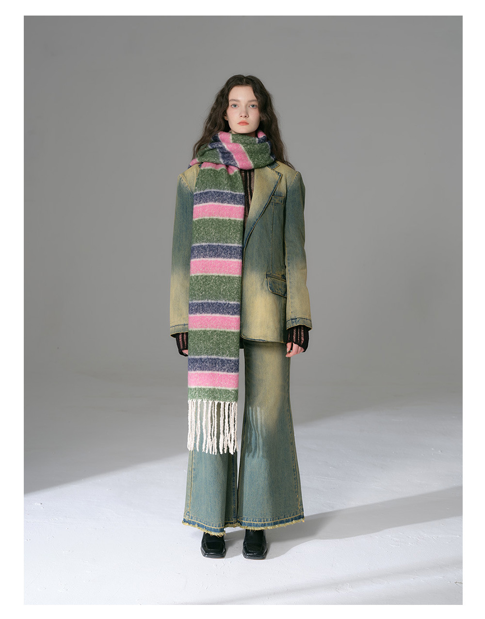 Bunter Gestreifter Fransenschal Für Damen Warmer Winterschal_voghion.com