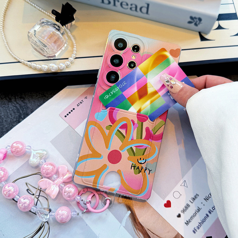 Suitable for Samsung S26 Mobile Phone Case S25Plus Flower Heart S22Ultra Transparent Card-Insertable S21Fe Protective Case