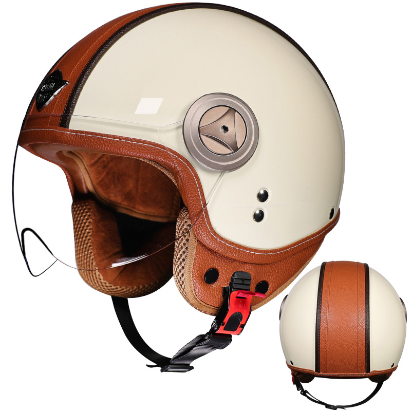 Nuevo casco retro certificado según el nuevo estándar nacional con espejo interior, apto para todas las estaciones, unisex, tamaño tres cuartos, para motocicleta y vehículo eléctrico.