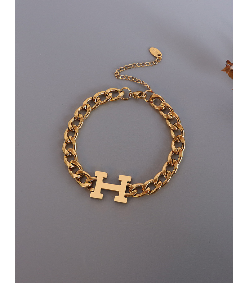 European and American thick chain letter H bracelet titanium steel 18k gold bracelet wholesalepicture4