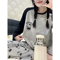 Ins милые Hello Kitty с принтом с длинными рукавами пижамы женская весна и осень 2025 новая футболка брюки домашние костюмы
