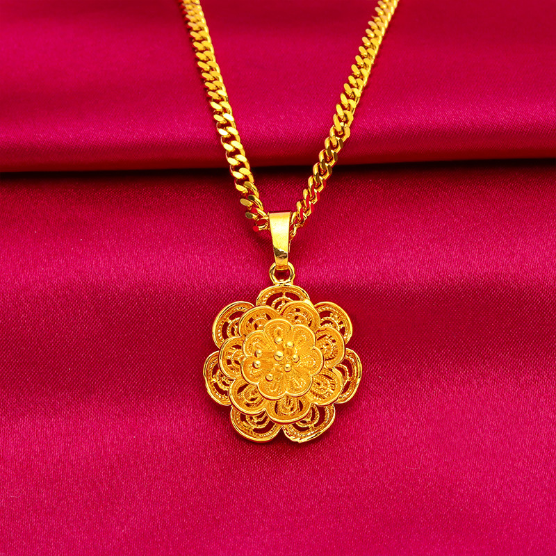 Vietnam arena oro collar de las mujeres imitación de oro amarillo colgante de flores collar de la moneda europea durante mucho tiempo no se desvanece chapado en oro de la joyería