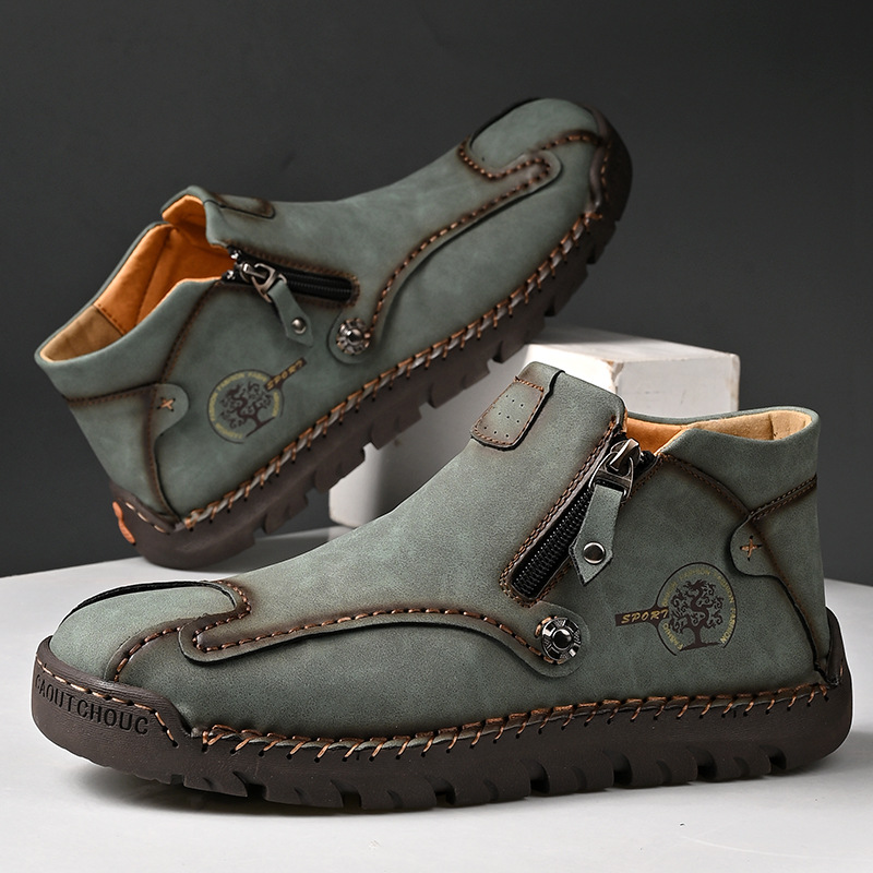 Classic Men's Leather Chukka Boots Handmade Autumn Winter Business_voghion.com