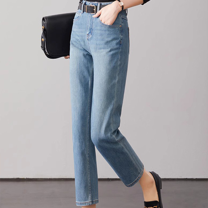 Clearance Sale in Stock! Four-Way Stretch Straight-Leg Jeans for Women, Slim Fit, Petite, Cropped Cigarette Pants 141