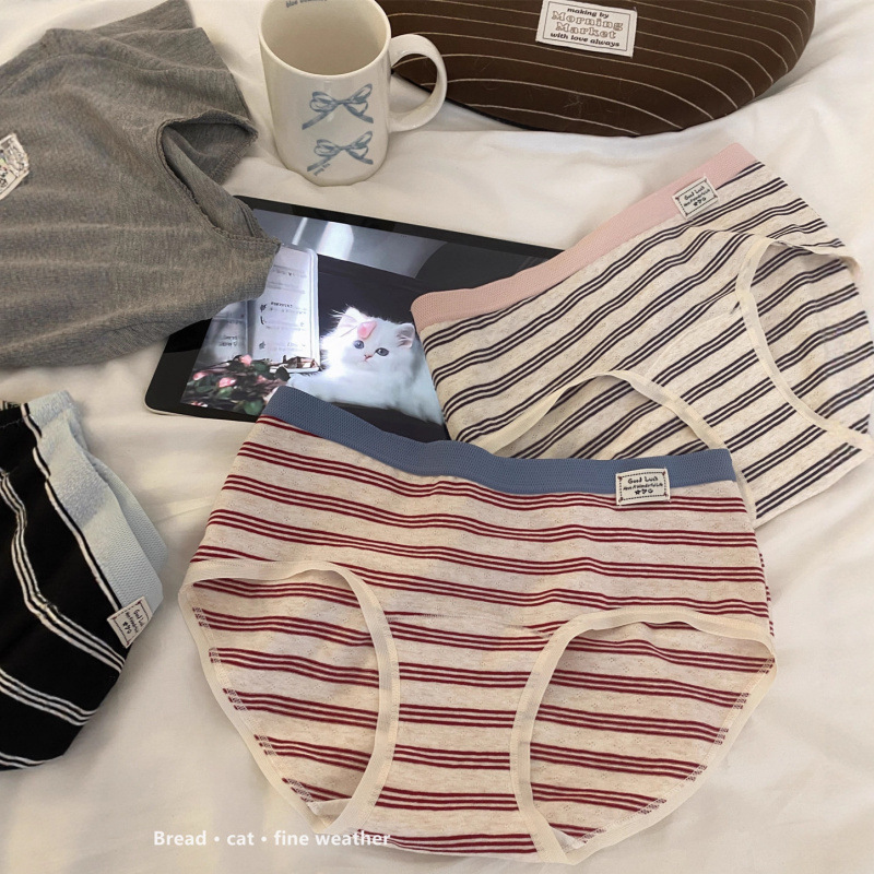Retro Small American Stripesd Breathable Women's Underwear Girls Pure Cotton Crotch 10A Antibacterial Sports Style Girls Briefs