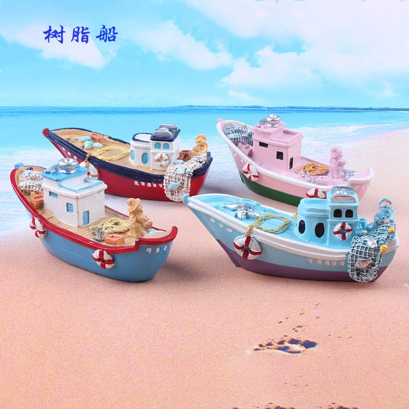 Дорожные сувениры, предметы интерьера, летний стиль, средиземноморский стиль, морская серия, рыболовная лодка из смолы 13 см