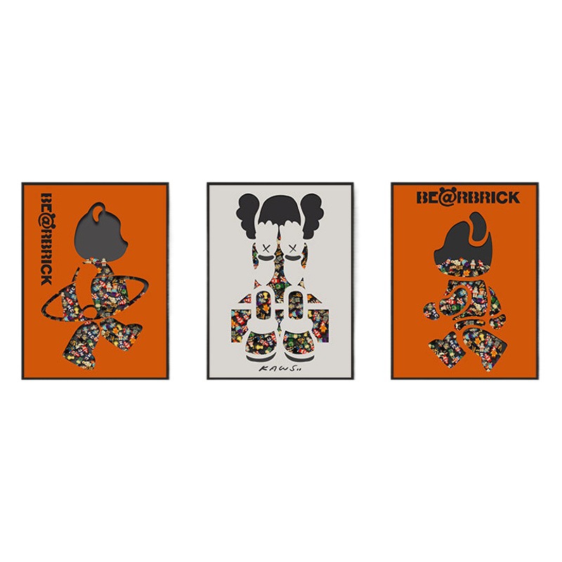 Bloques de construcción de Lego pintura real sala de estar triple pintura decorativa sofá fondo de pared explosivo oso dormitorio niños dibujos animados colgando pintura