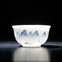 渔夫游山功夫手绘茶杯景德镇茶具陶瓷和顺杯高温羊脂玉品茗杯特白