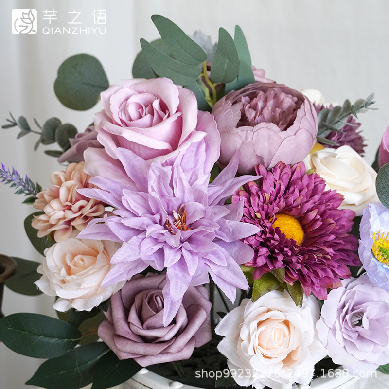 亚马逊热销紫色绢布仿真礼盒花婚礼庆典用品新娘伴娘手捧仪式浪漫