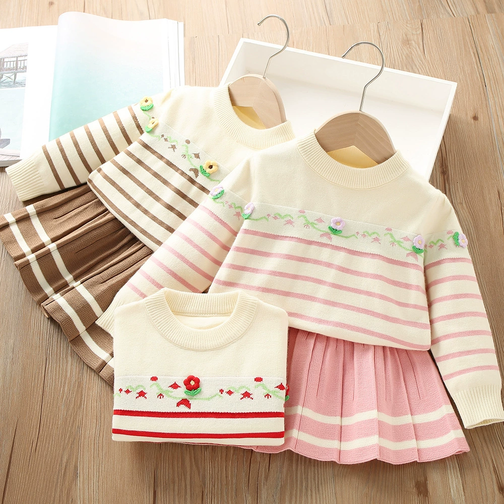 Sweater, demi-season set, knitted mini-skirt, Korean style, western style, flowered