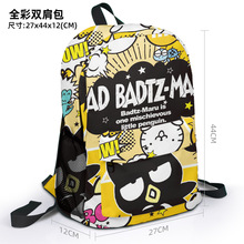 BADTZ-MARU日系酷酷黑色企鹅花丸周边帆布双肩包户外背包学生书包