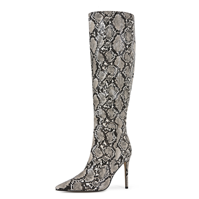 European and American Foreign Trade Cross-Border Sexy Hot Girl Pointed-Toe Snake Print Stiletto High Heel Runway Show Size 45 Large Size Women's Knee-High Boots European and American Foreign Trade Cross-Border Sexy Hot Girl Pointed-Toe Snake Print Stiletto High Heel Runway Show Size 45 Large Size Women's Knee-High Boots