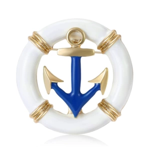 Fashion all-match dress suit collar pin round three-dimensional enamel oil drop rudder anchor brooch Navy style pin