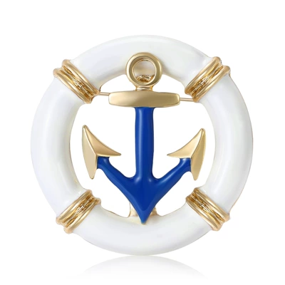 Fashion all-match dress suit collar pin round three-dimensional enamel oil drop rudder anchor brooch Navy style pin