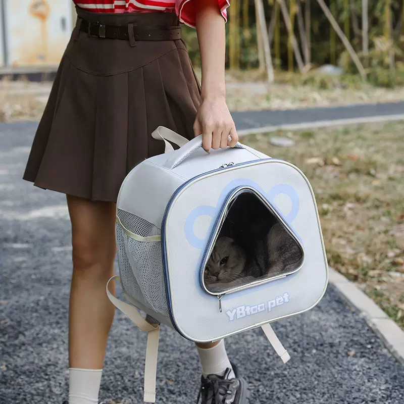猫背包外出便携双肩猫咪包帆布宠物书包透明大容量夏天透气猫狗包
