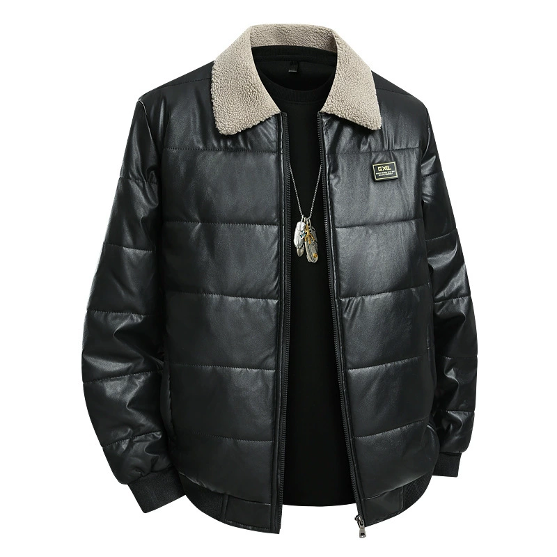 Внешняя торговля Ближневосточная мужская кожаная хлопковая куртка на флисовой подкладке мужская 2021 новая мужская теплая куртка с меховым воротником большого размера модная