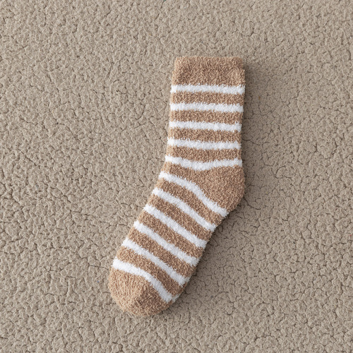 Coral velvet socks men's autumn and winter thickened mid-calf socks thickened home floor sleeping socks striped