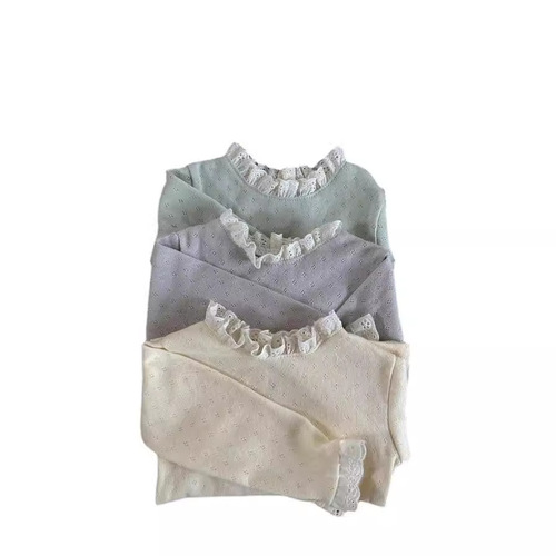  spring and autumn baby bottoming shirt cotton T-shirt lace collar long-sleeved Korean baby top