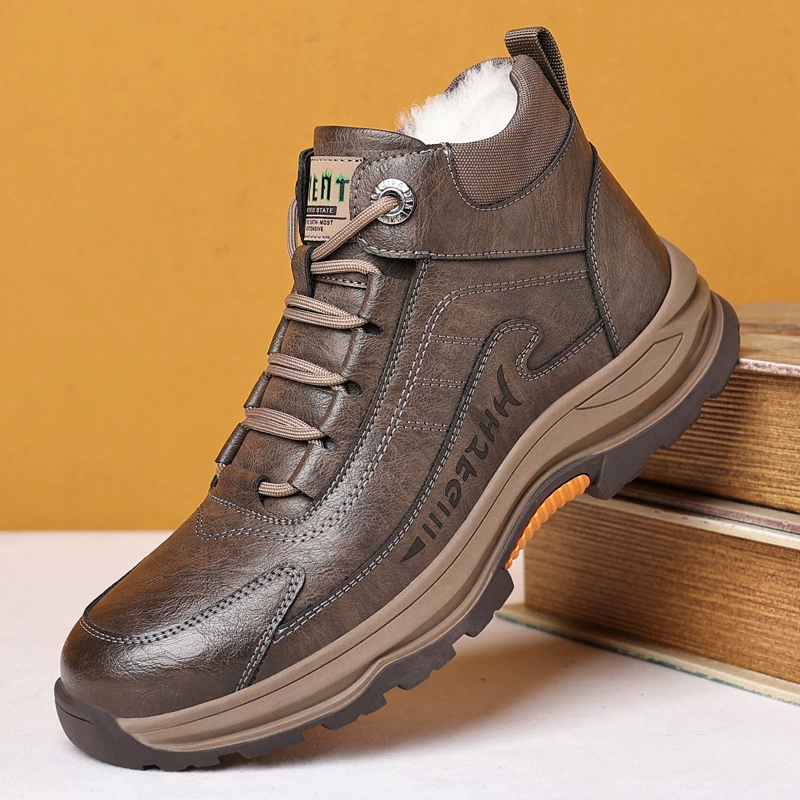 Новинка 2023 года, зимние мужские альпинистские уличные зимние ботинки, мужские бархатные теплые высокие хлопковые кожаные туфли, повседневная обувь 8577