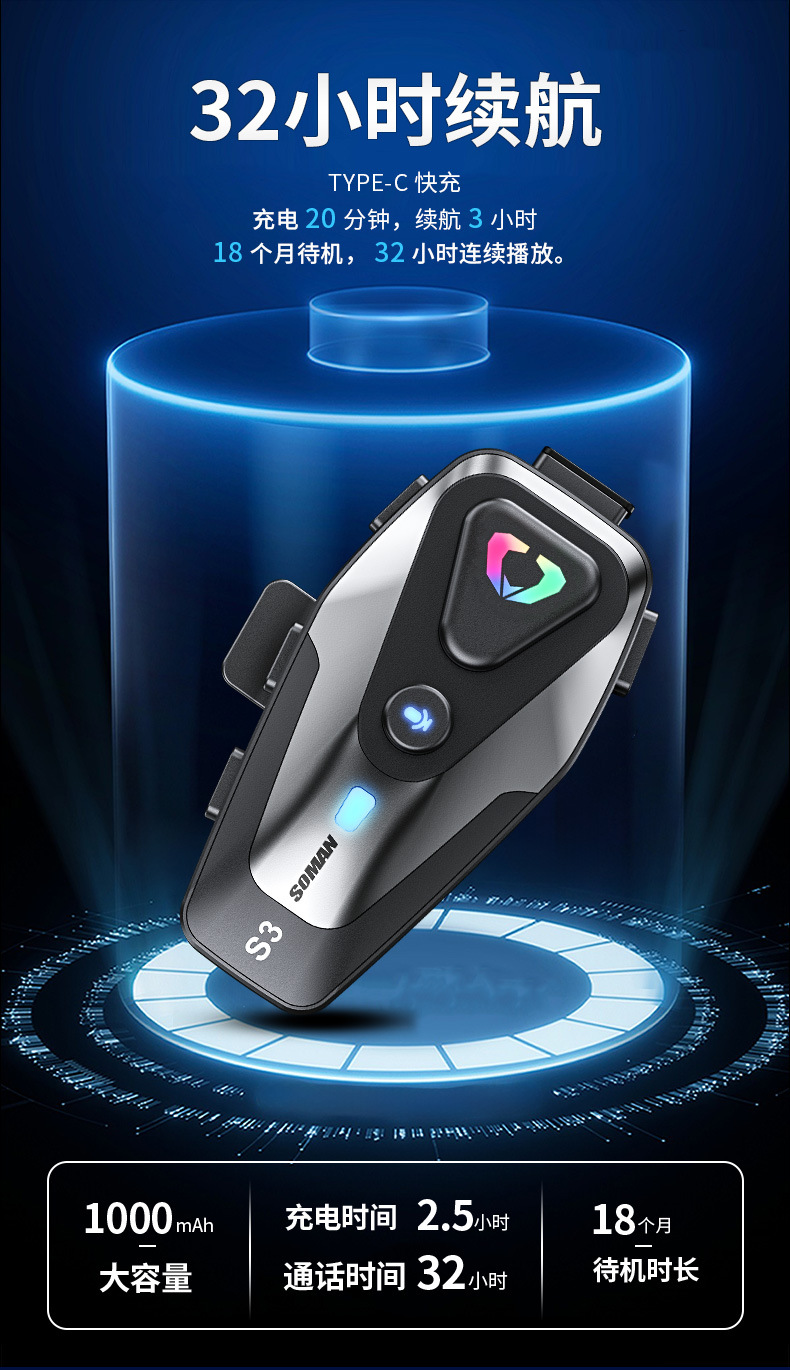 Manufacturer S3 Motorcycle Helmet Bluetooth Headset for Delivery Riders, Riding Helmet, Safety Helmet, Outdoor Bluetooth Headset