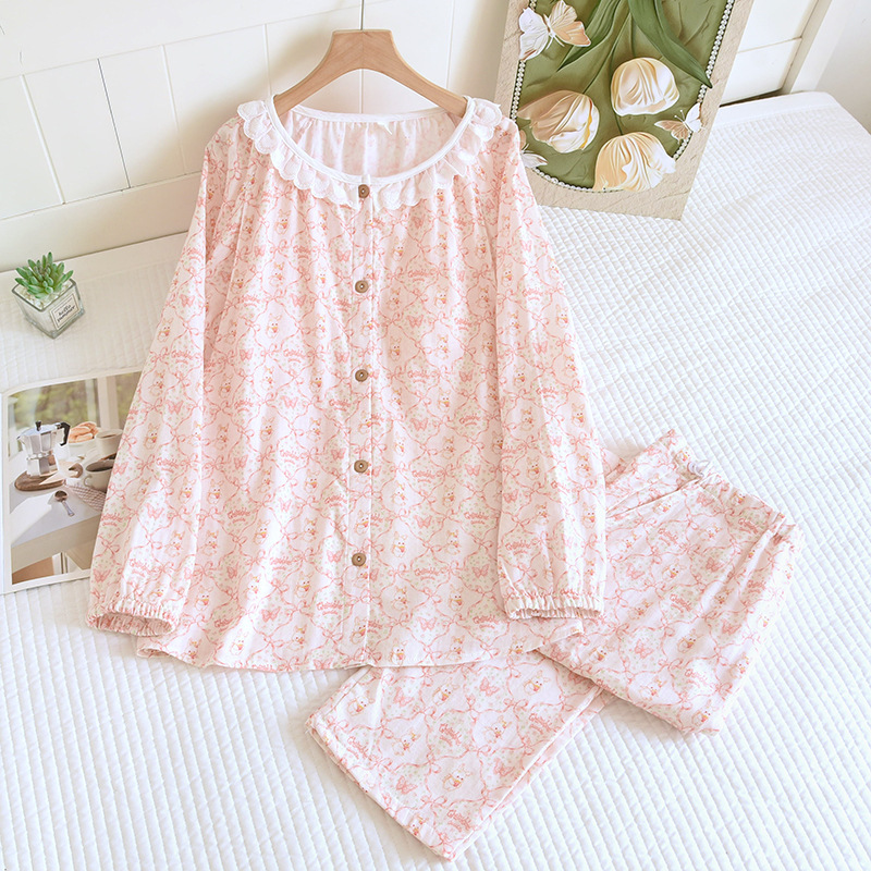 가슴 패드/고정 컵 순면 거즈 라운드 넥 감금 의류 세트 핑크 나비 토끼