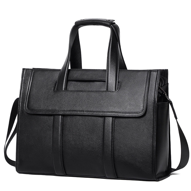 Túi xách nam dung tích lớn 40×13×29 cm đựng laptop 15,6 inch, túi đeo chéo vai da bò — Lớp lót nỉ cao cấp màu đen