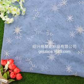 2021 网纱星星刺绣 简约图案 浅蓝雪花 金属丝 女 连衣裙童装舞台