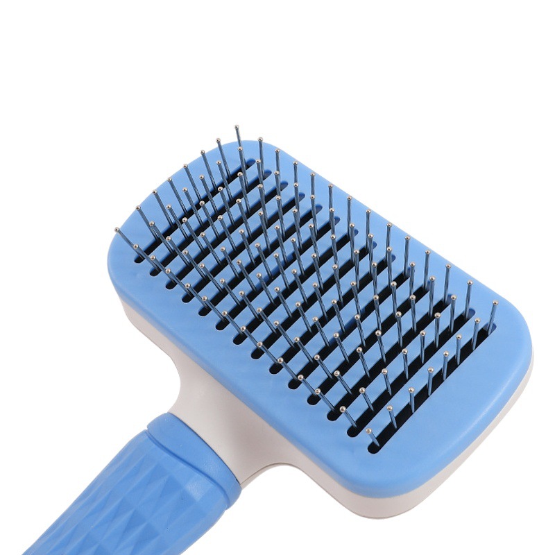 Pet peine suministros de limpieza cepillo de pelo de un solo clic depilación belleza peine de perro depilación de acero inoxidable peine de eliminación de pelo autolimpiante