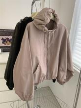 BF原宿风双拉链连帽冲锋衣外套女秋冬小个子宽松百搭加厚夹克上衣