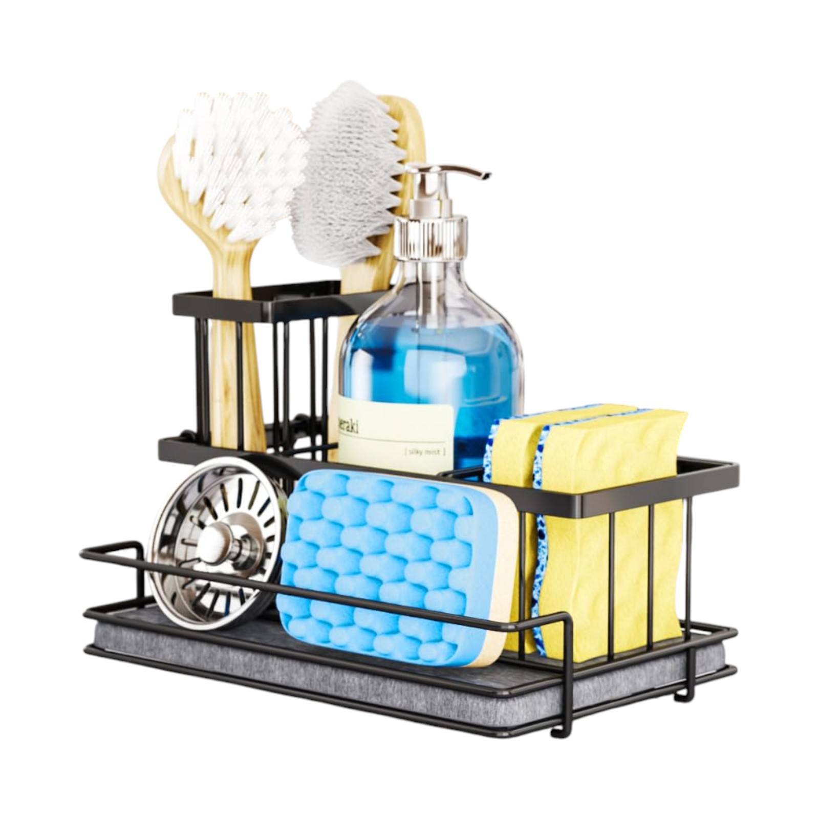 Black Quick-Drying Sink Rack for Kitchen Countertops, Can Be Equipped with Diatomaceous Earth and Brush Holder