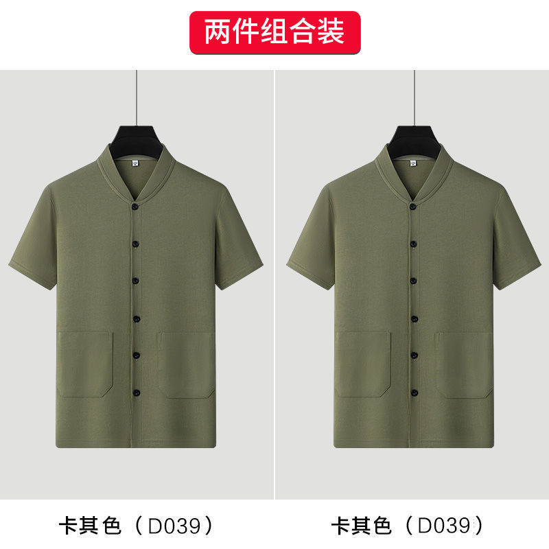 工場卸売夏中年綿アンダーシャツ半袖 Tシャツカーディガンルーズメンズ作業服ダブルブレストトップ|undefined