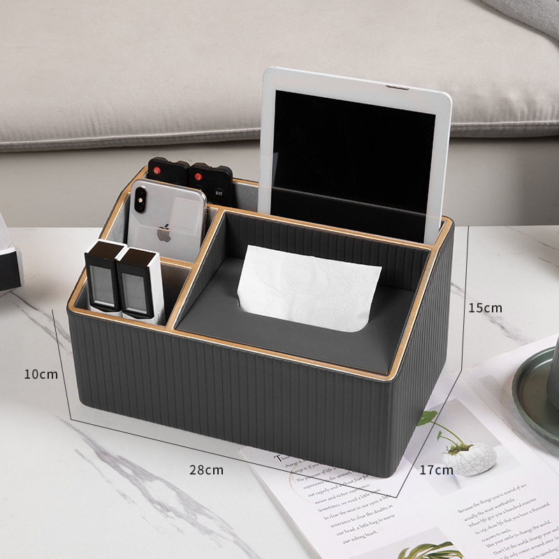 Caja de tejido de cuero del hogar Luz de lujo sala de estar Hotel comercial multi-función caja de tejido impresión caja de almacenamiento de control remoto