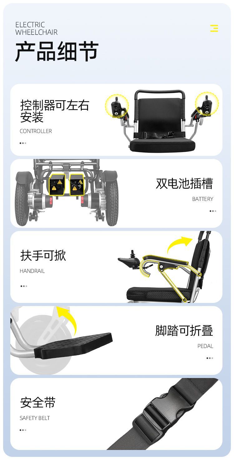 German Electric Wheelchair for Elderly and Disabled, Folding, Reclining
