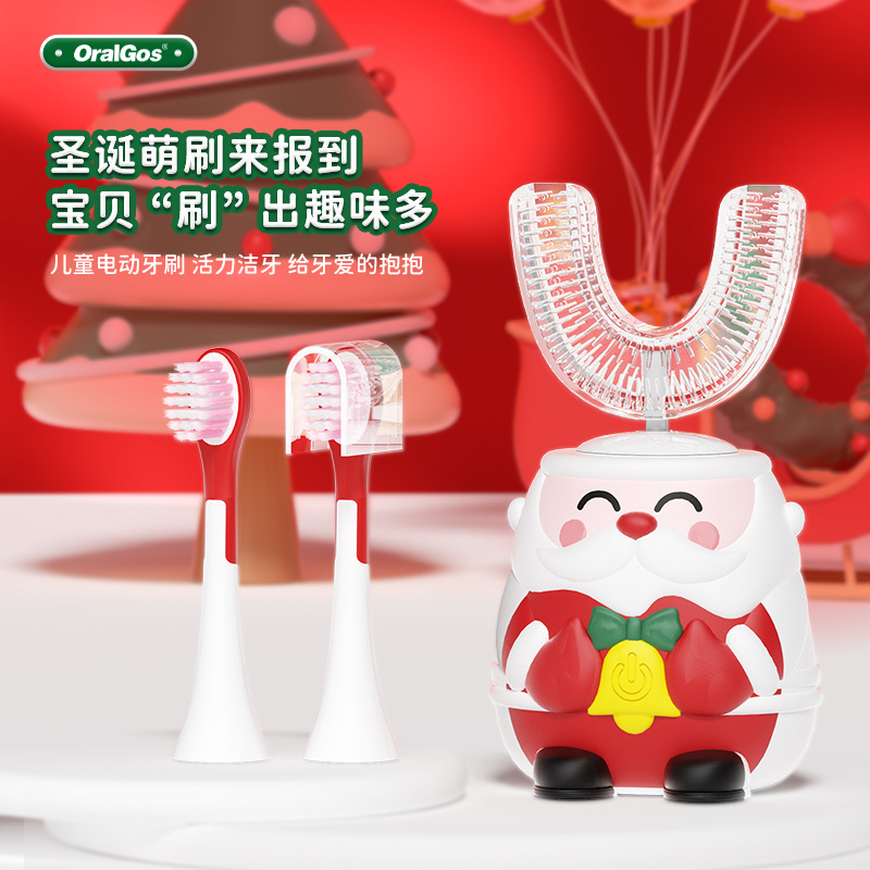 Cross-Border Pure English U-Shaped Children's Electric Toothbrush European and American Santa Claus Fully Automatic Soft Bristles Cleaning and Gum Protection Wholesale